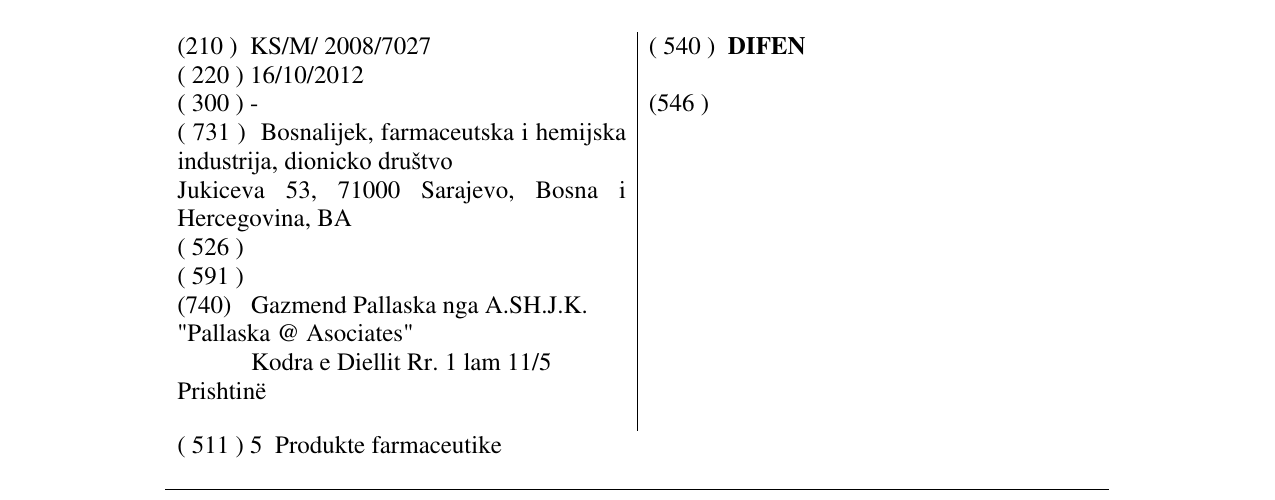 Zëri i markës DIFEN në buletin