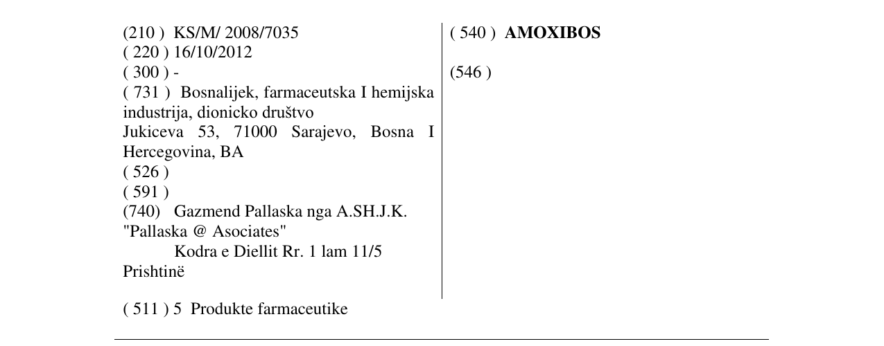 Zëri i markës AMOXIBOS në buletin