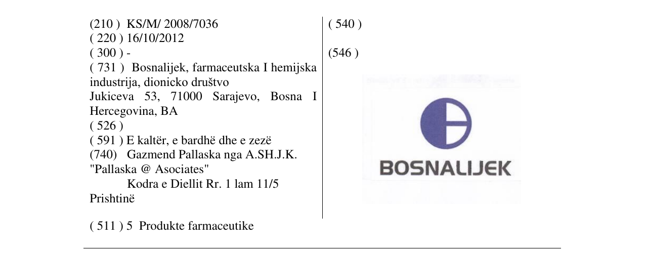 Zëri i markës BOSNALIJEK në buletin