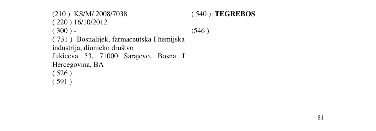 Zëri i markës TEGREBOS në buletin