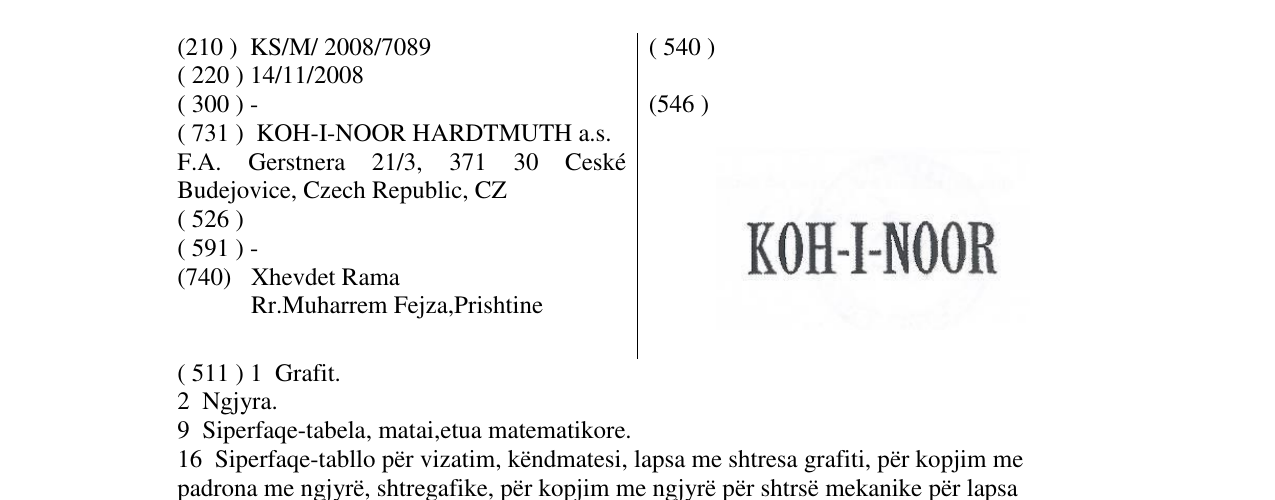Zëri i markës KOH-I-NOOR në buletin