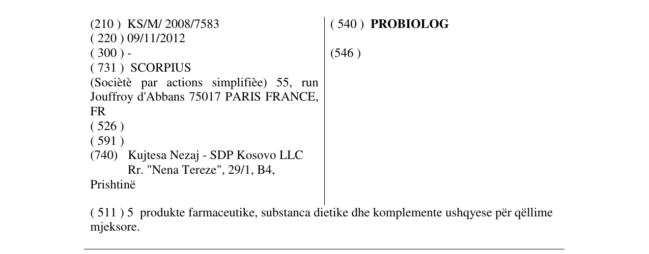 Zëri i markës PROBIOLOG në buletin