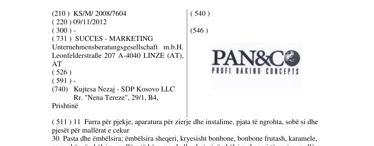 Zëri i markës PAN & CO PROFI BAKING CONCEPTS në buletin