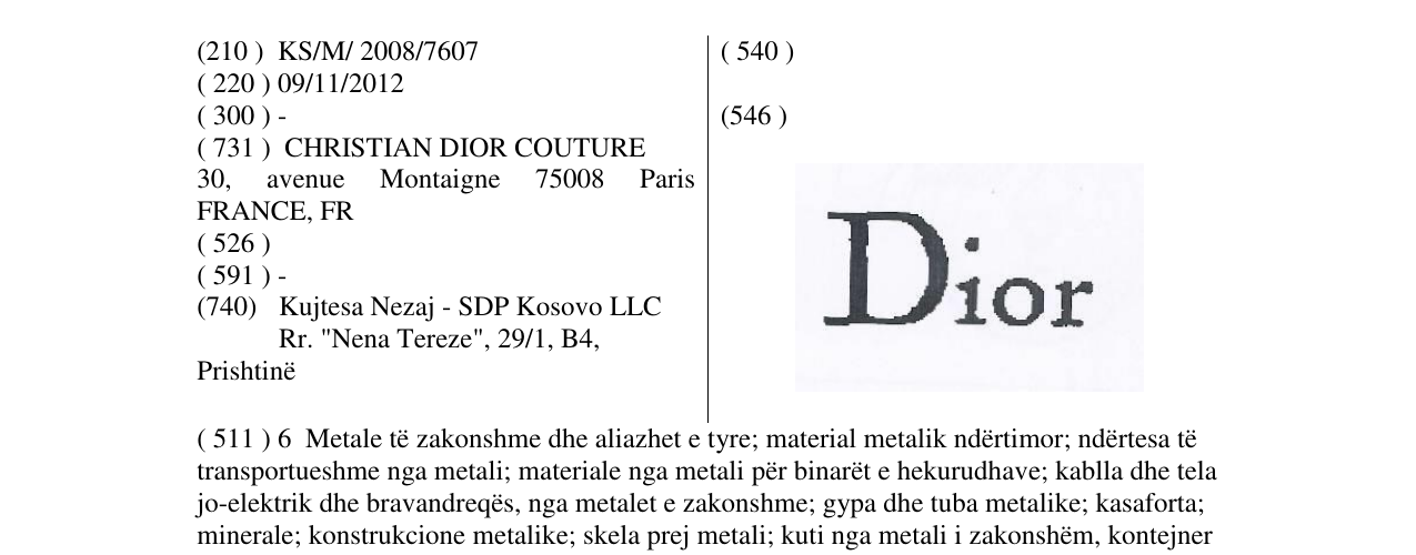 Zëri i markës DIOR në buletin
