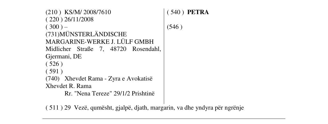 Zëri i markës PETRA në buletin