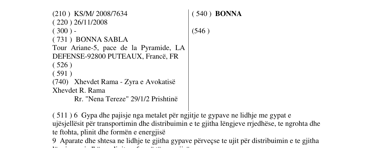 Zëri i markës BONNA në buletin