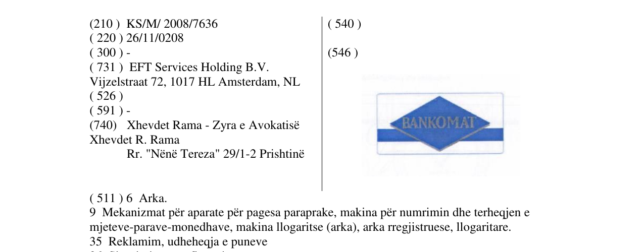 Zëri i markës BANKOMAT në buletin