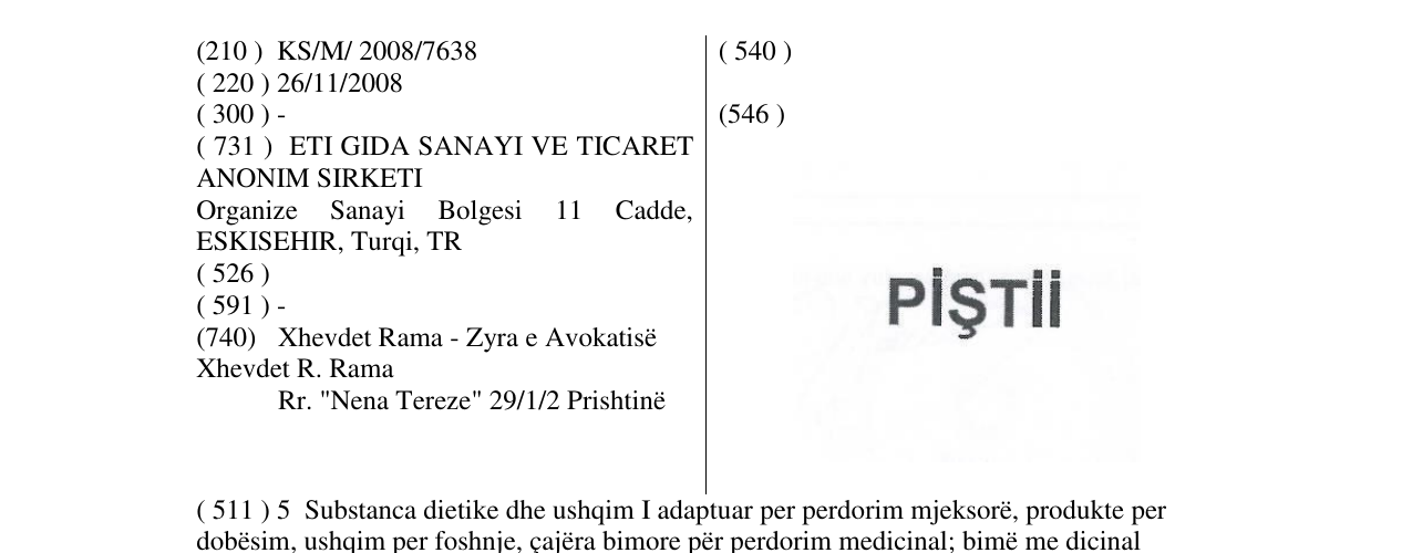Zëri i markës PİŞTİİ në buletin