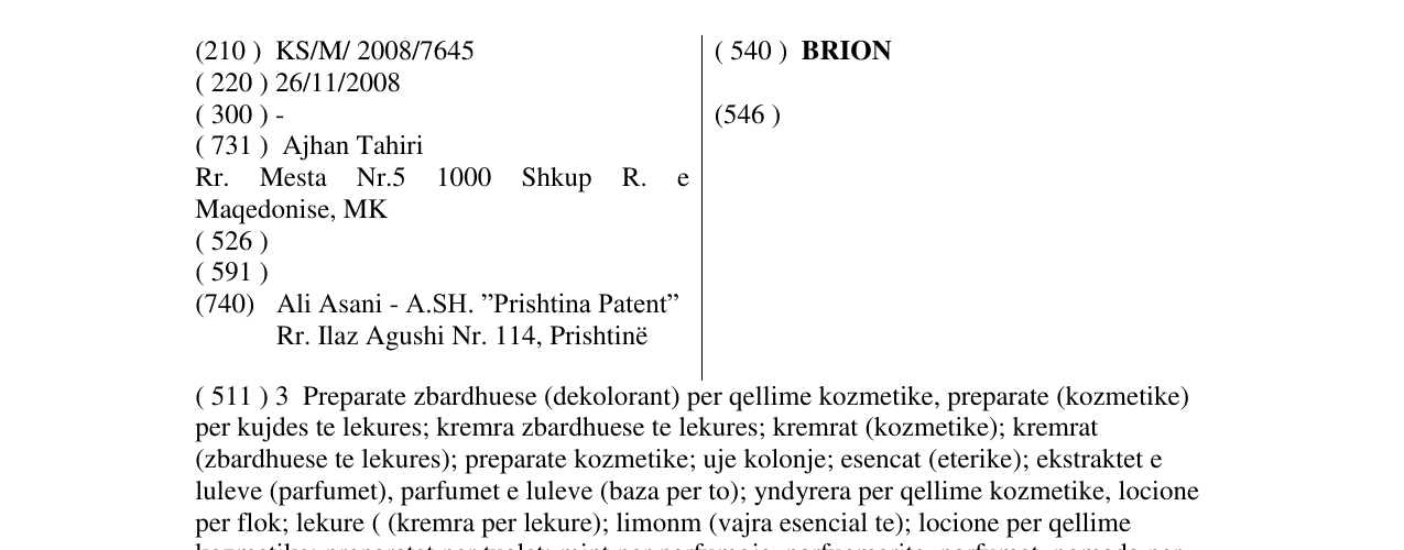 Zëri i markës BRION në buletin