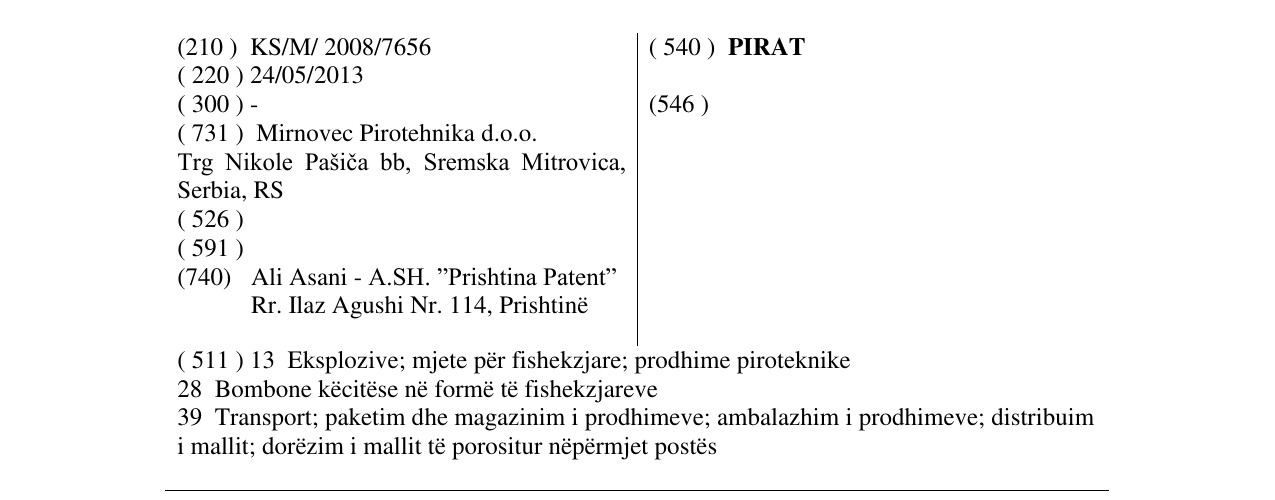Zëri i markës PIRAT në buletin