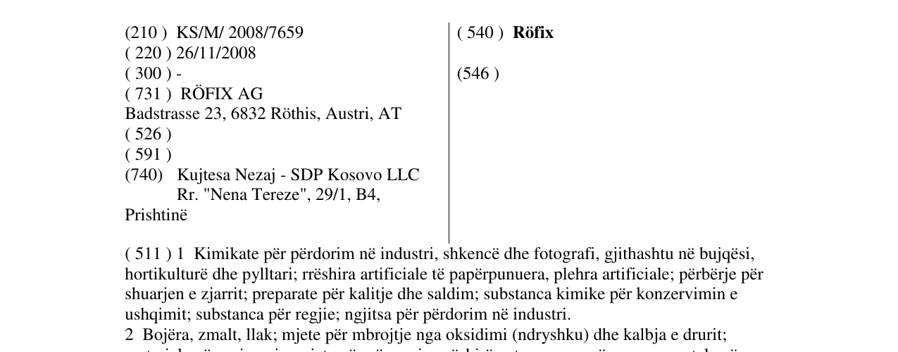 Zëri i markës Röfix në buletin