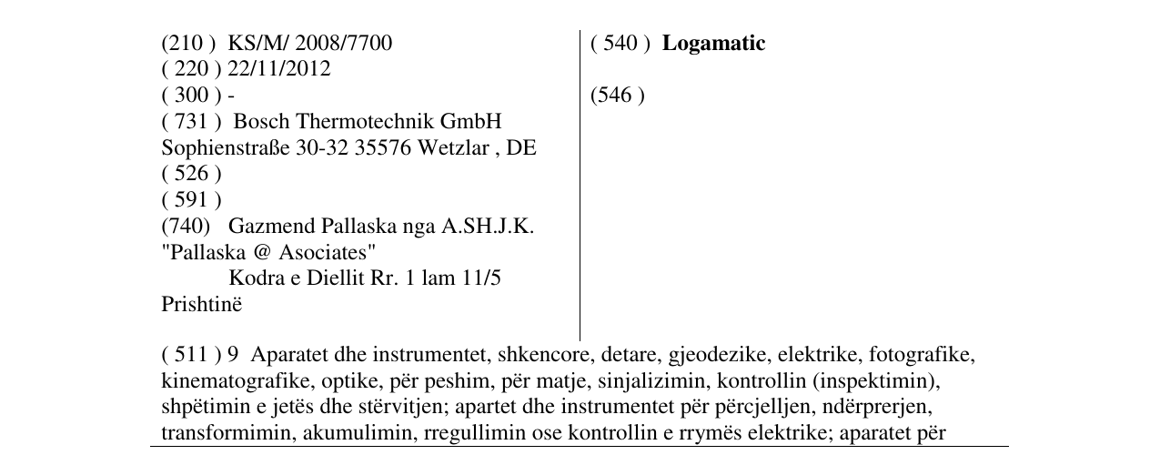 Zëri i markës Logamatic në buletin