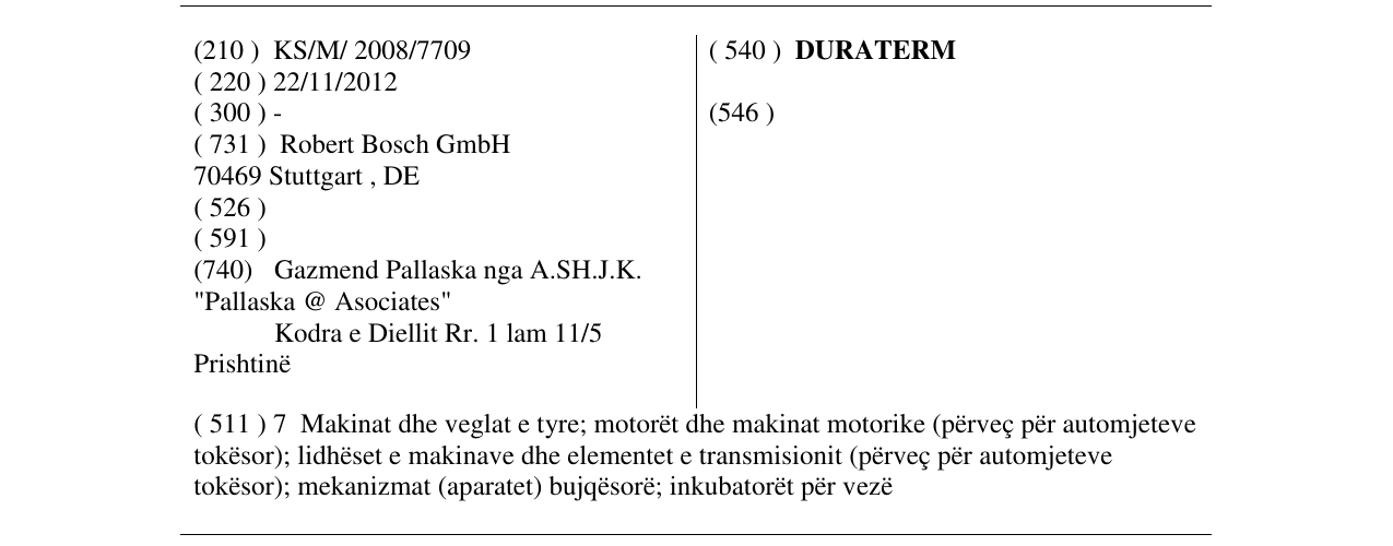 Zëri i markës DURATERM në buletin