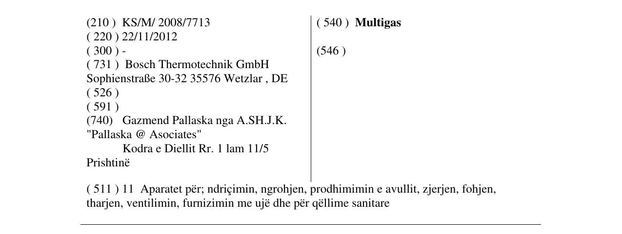 Zëri i markës Multigas në buletin