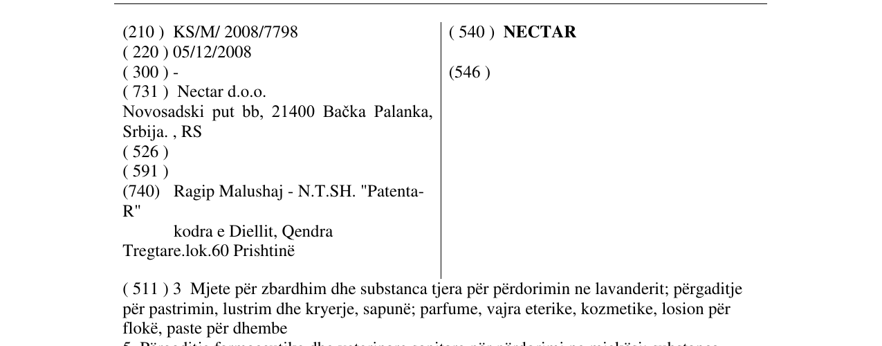Zëri i markës NECTAR në buletin