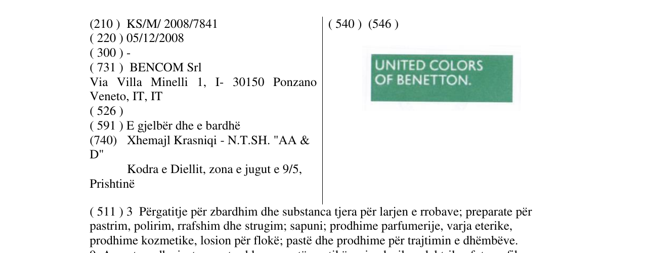 Zëri i markës UNITED COLORS OF BENETTON. në buletin