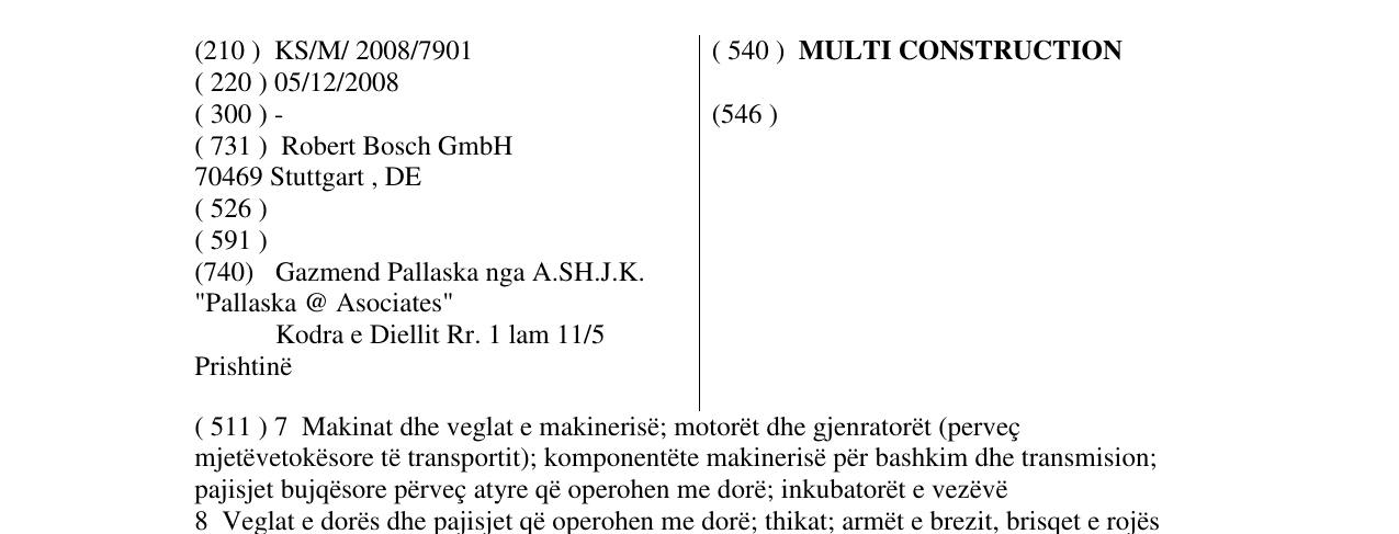 Zëri i markës MULTI CONSTRUCTION në buletin