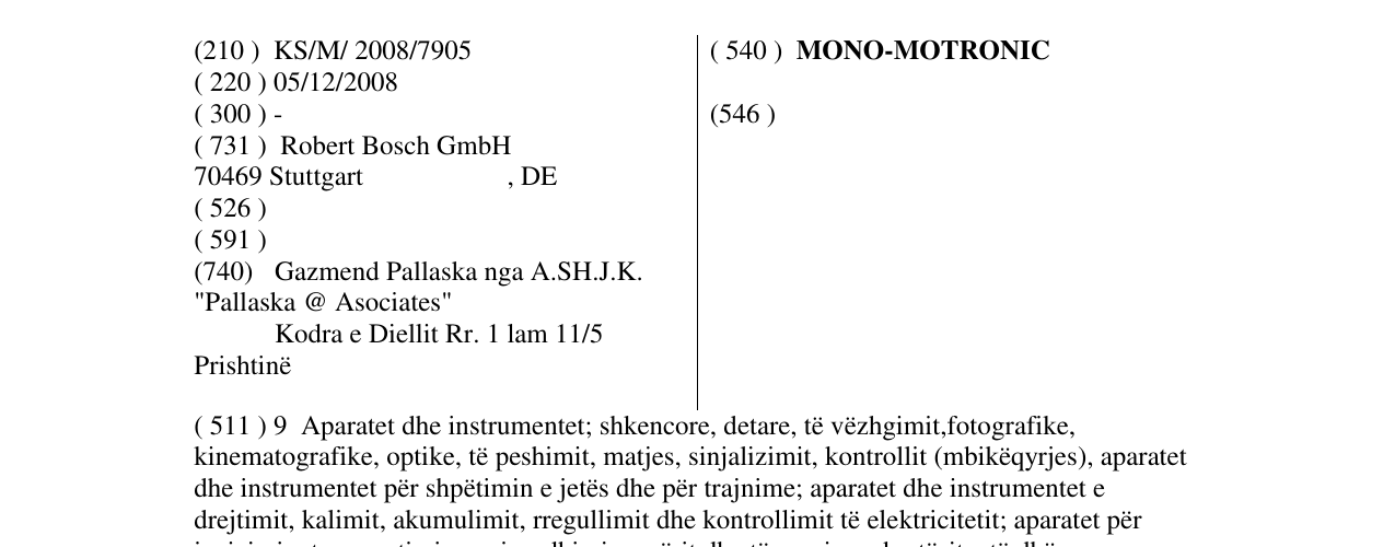 Zëri i markës MONO-MOTRONIC në buletin