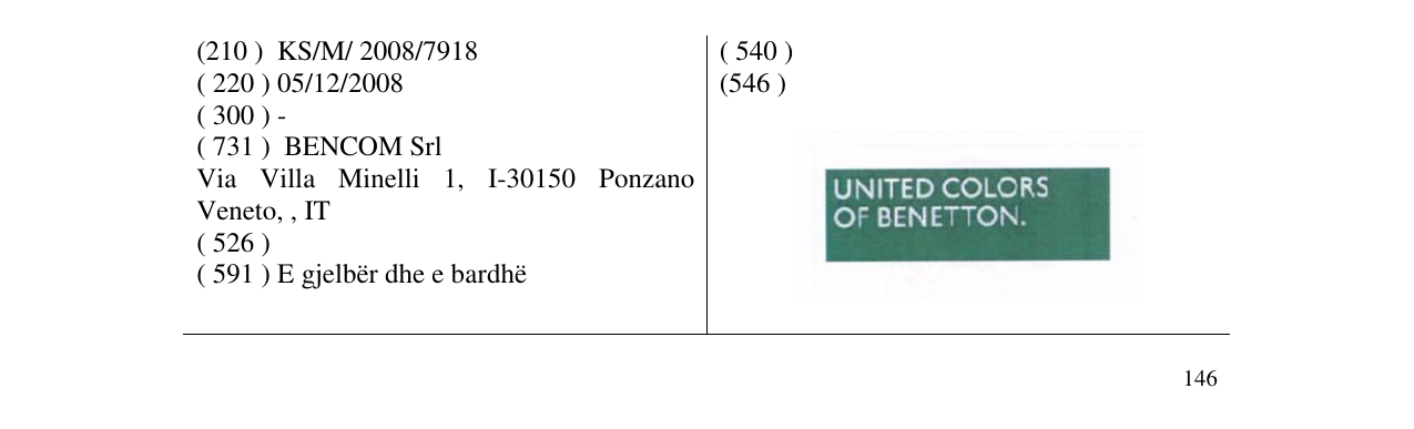 Zëri i markës UNITED COLORS OF BENETTON në buletin
