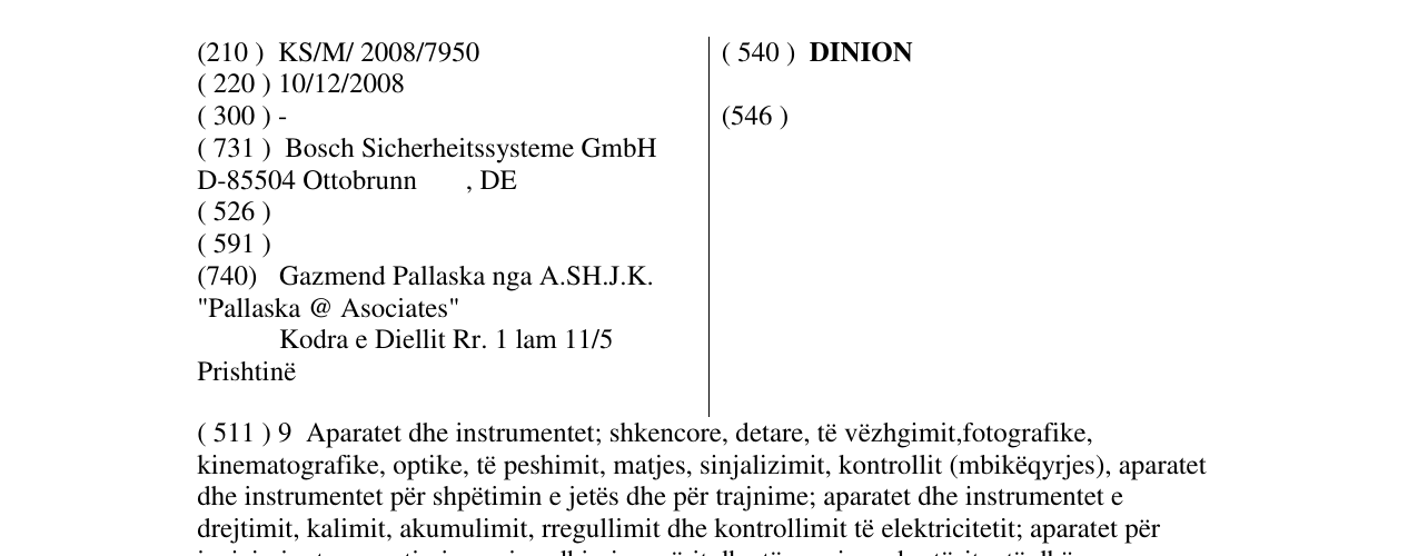 Zëri i markës DINION në buletin