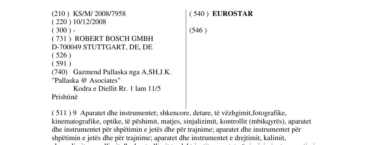 Zëri i markës EUROSTAR në buletin