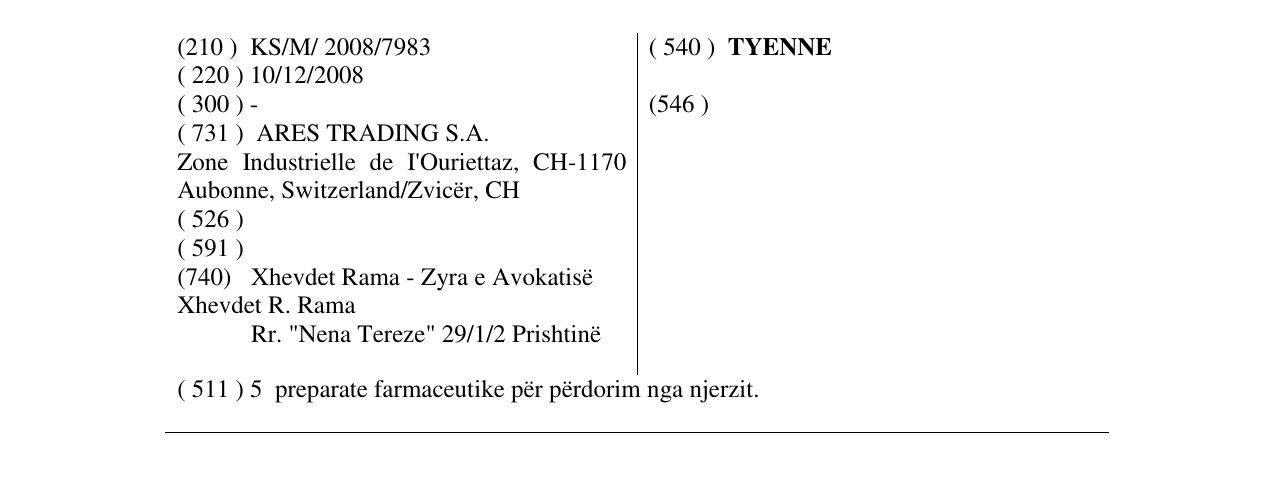 Zëri i markës TYENNE në buletin