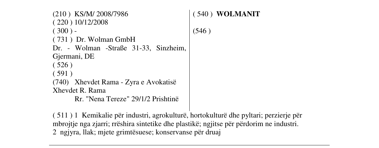 Zëri i markës WOLMANIT në buletin