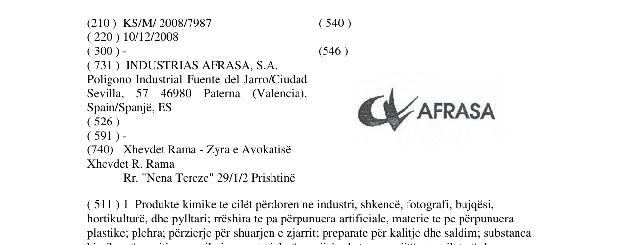 Zëri i markës AFRASA në buletin