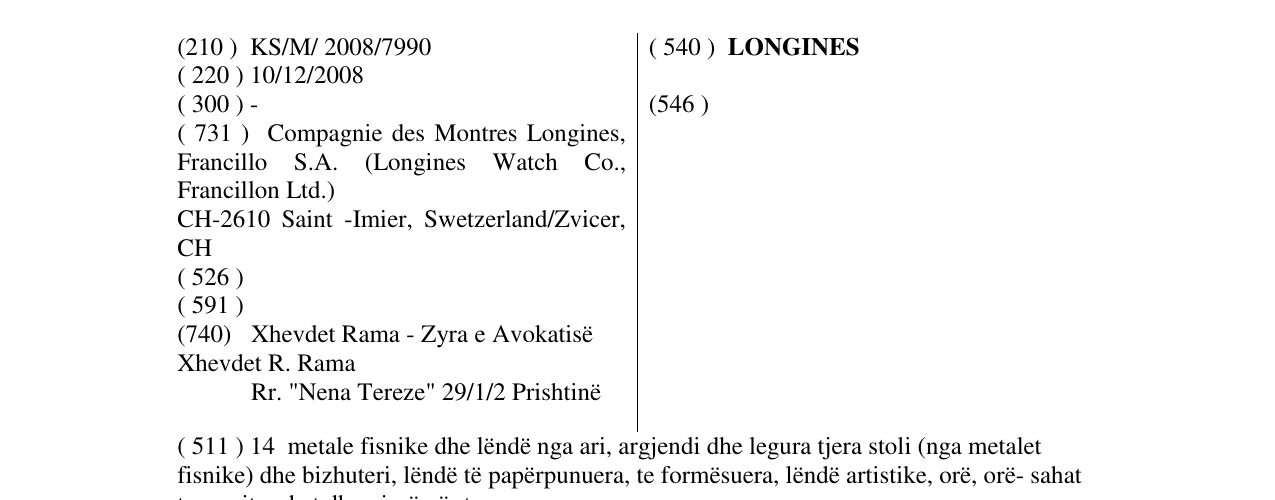 Zëri i markës LONGINES në buletin