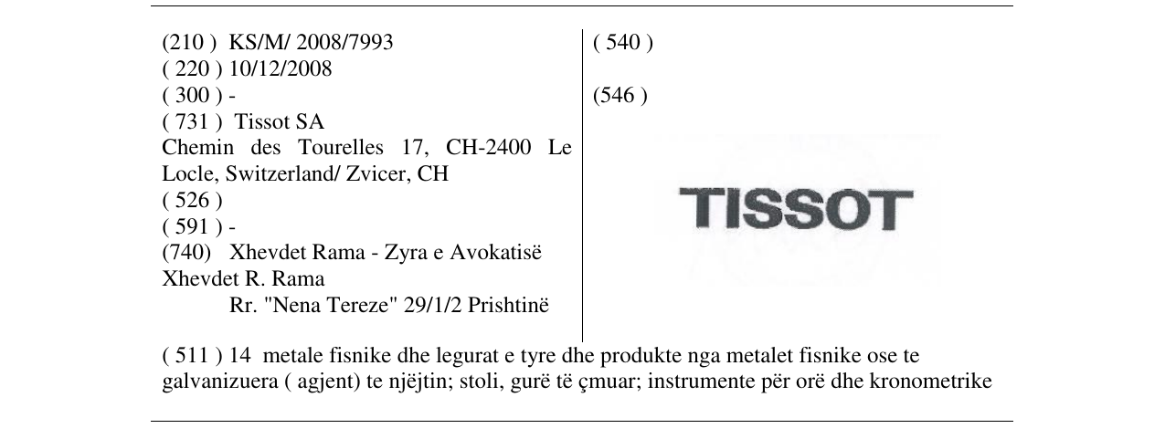 Zëri i markës TISSOT në buletin