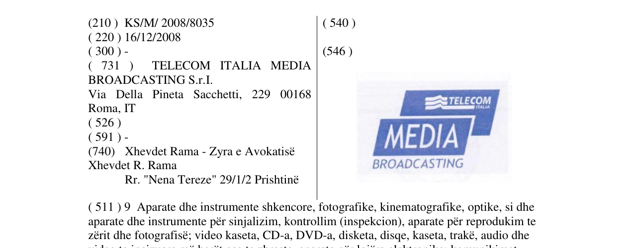Zëri i markës TELECOM ITALIA MEDIA BROADCASTING në buletin