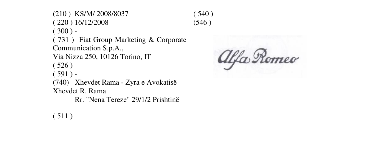 Zëri i markës alfa Romeo në buletin