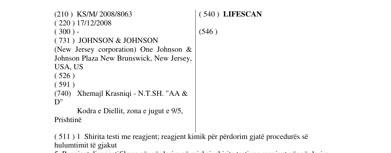 Zëri i markës LIFESCAN në buletin