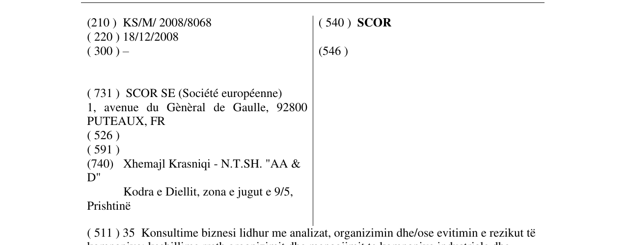 Zëri i markës SCOR në buletin