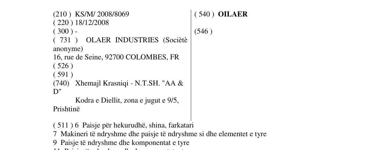 Zëri i markës OILAER në buletin