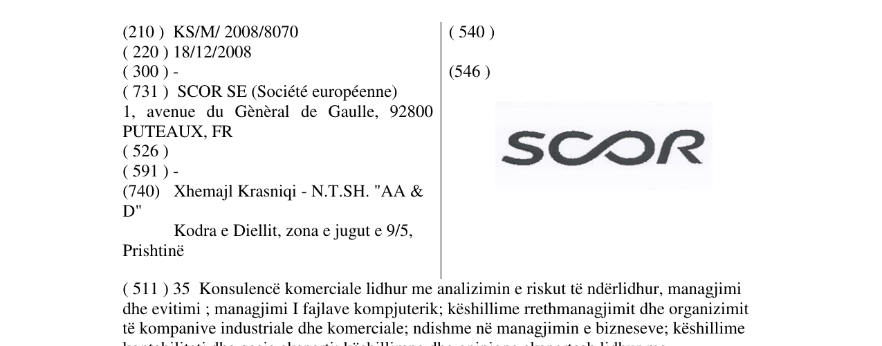 Zëri i markës SCOR në buletin
