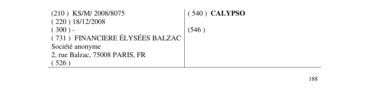 Zëri i markës CALYPSO në buletin