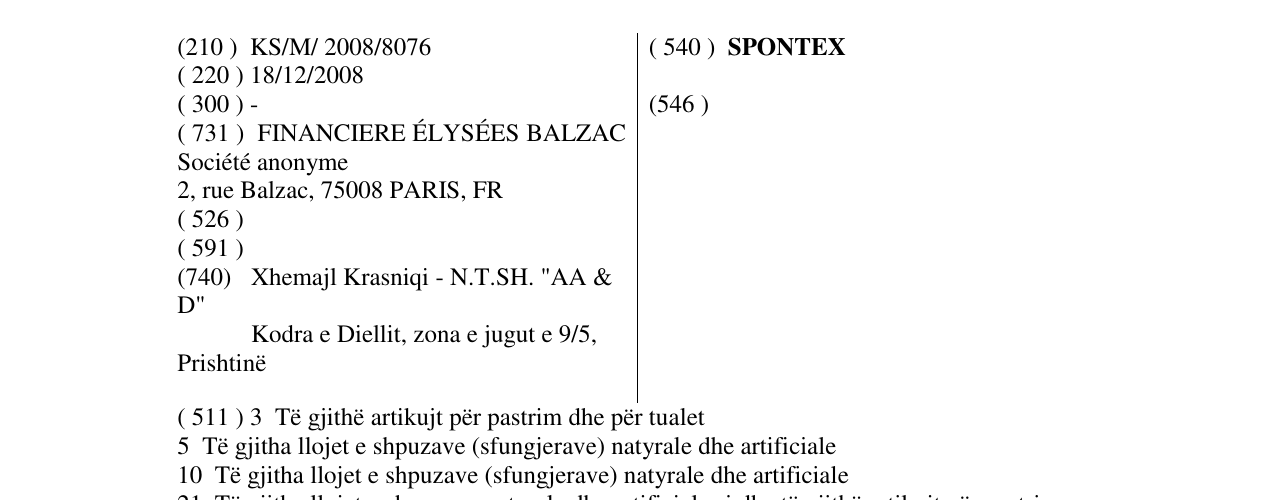 Zëri i markës SPONTEX në buletin