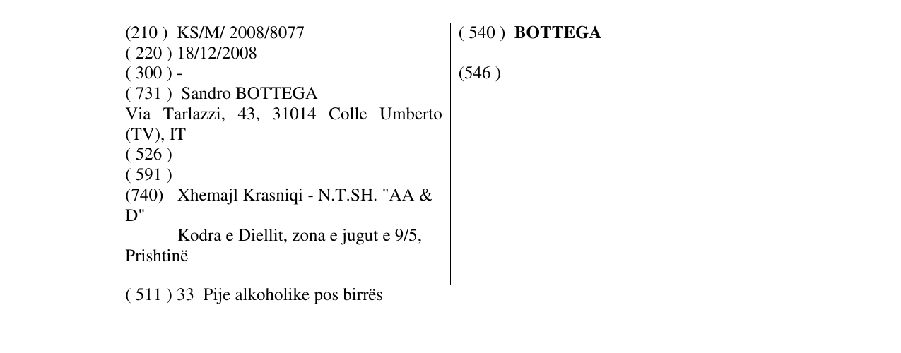 Zëri i markës BOTTEGA në buletin