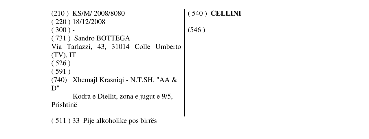 Zëri i markës CELLINI në buletin