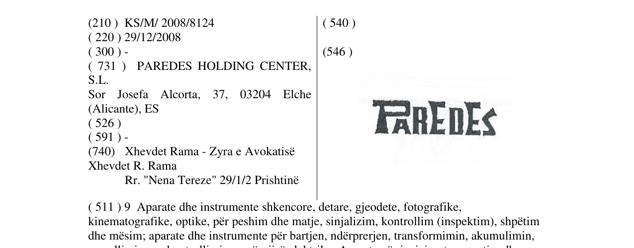 Zëri i markës PAREDES në buletin