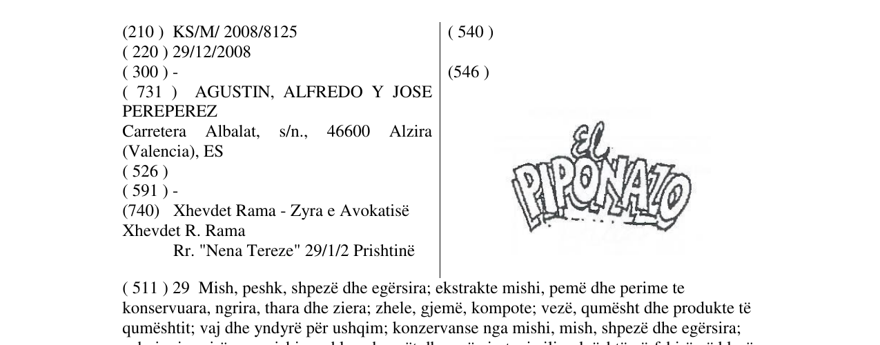 Zëri i markës PIPONAZO në buletin