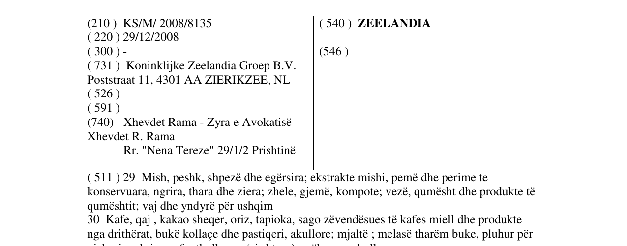 Zëri i markës ZEELANDIA në buletin
