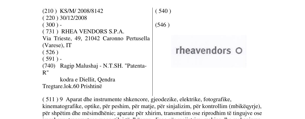 Zëri i markës rheavendors O në buletin
