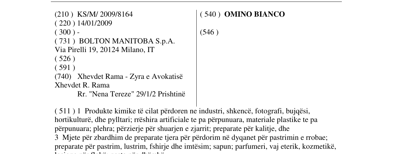 Zëri i markës OMINO BIANCO në buletin