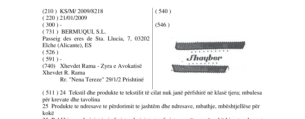 Zëri i markës J'hayber në buletin