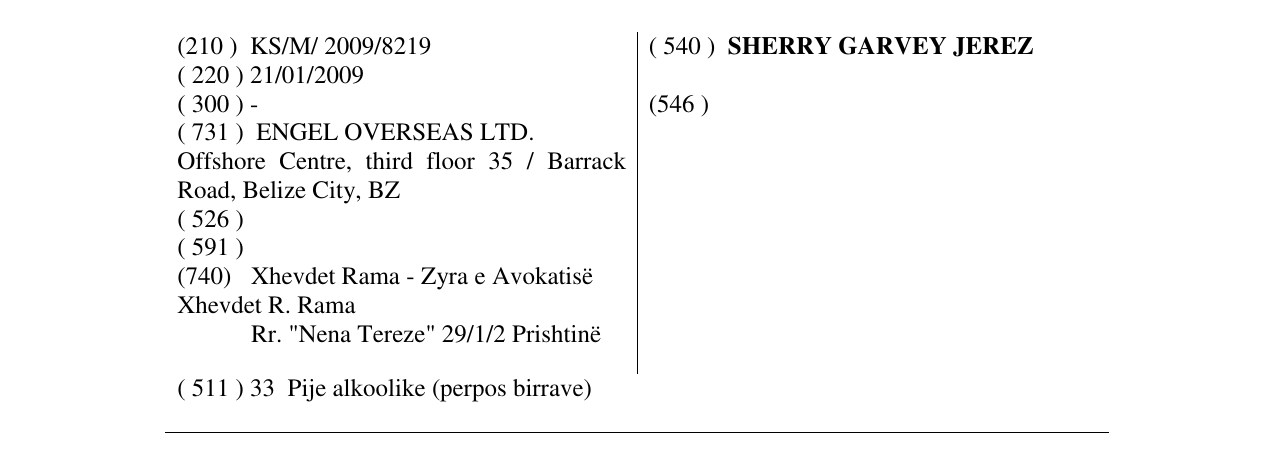 Zëri i markës SHERRY GARVEY JEREZ në buletin