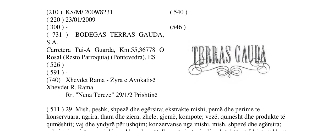 Zëri i markës TERRAS GAUDA në buletin