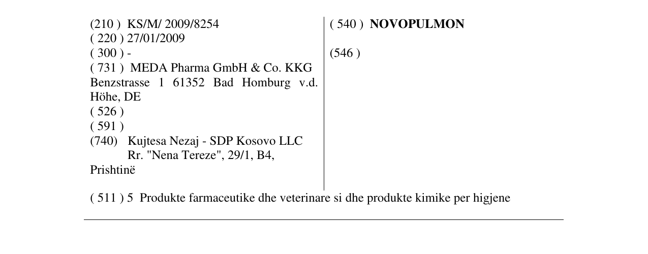 Zëri i markës NOVOPULMON në buletin