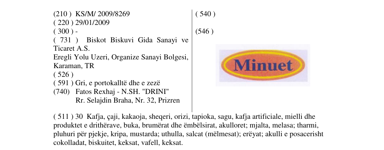Zëri i markës Minuet në buletin